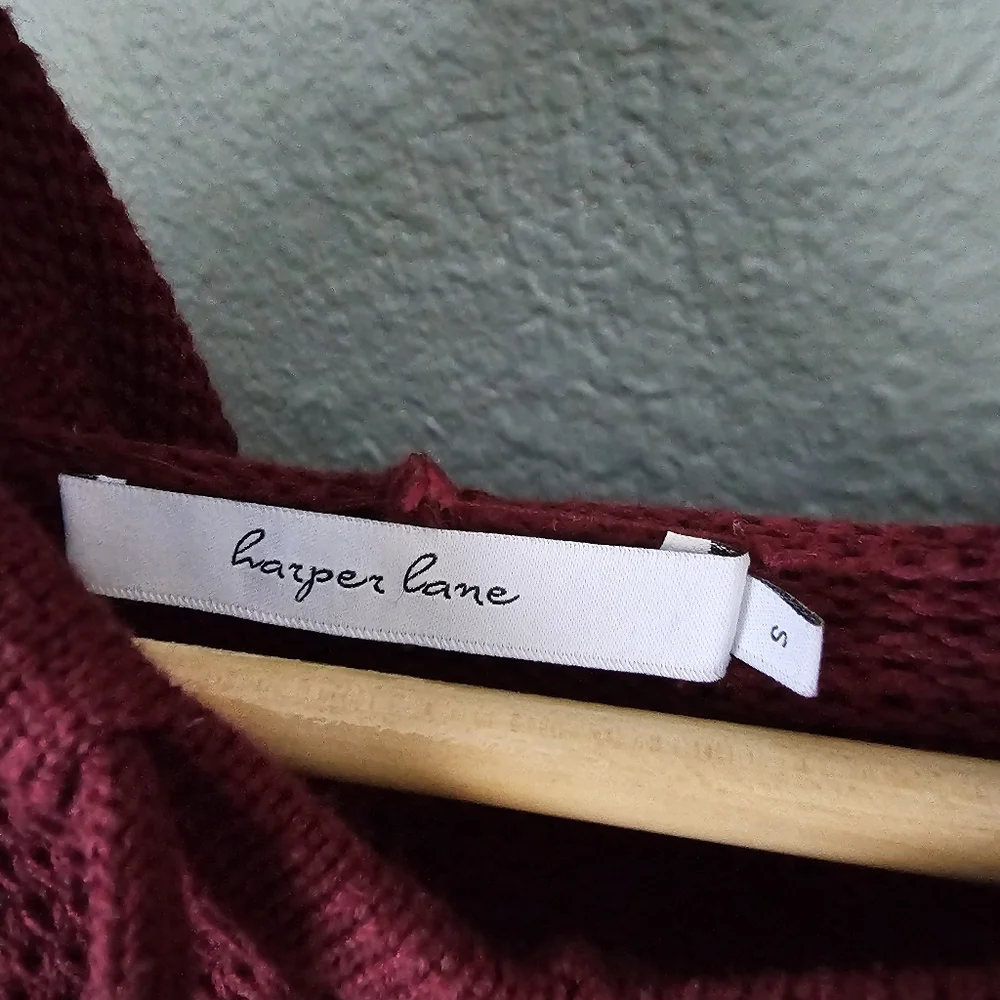 Harper Lane Knitted Hooded Red Burgundy Sweater Pullover Size S Cotton Blend - Picture 3 of 7